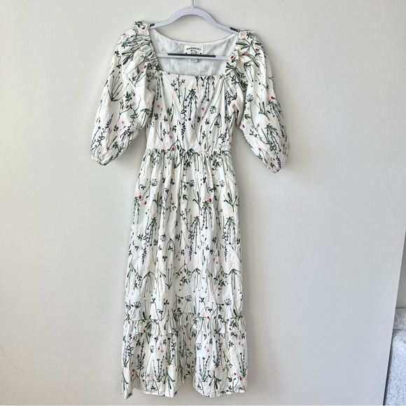 Meadows Bloom English Stem Floral Embroidered Maxi Cottagecore Dress - Picture 1 of 9
